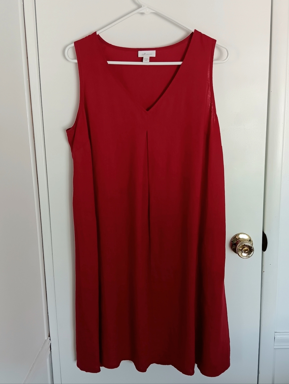 J. Jill Love Linen Red Sleeveless V-Neck Shift Dress With Pockets Lightweight MP
